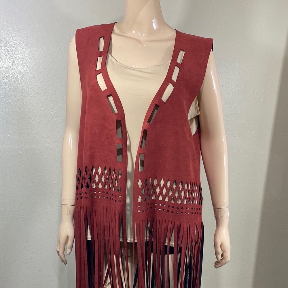 Red Fringe Sleeveless Vest